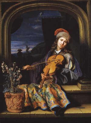 A Violin Player by Caspar Netscher Oil Painting