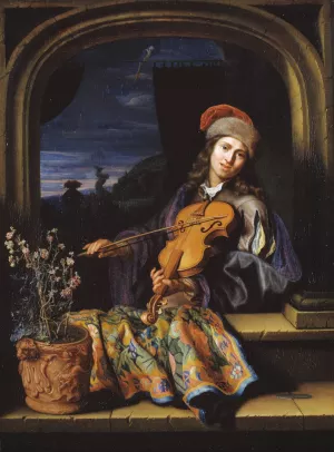 A Violin Player by Caspar Netscher Oil Painting