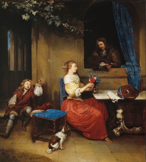 Courtship by Caspar Netscher Oil Painting