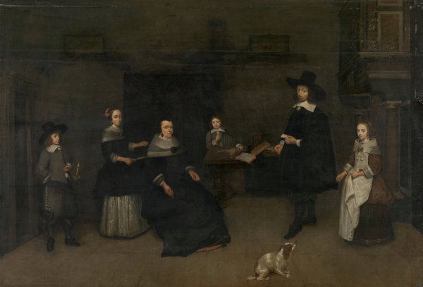 Family Scene  by Caspar Netscher - Hand-Painted Oil Painting Reproduction