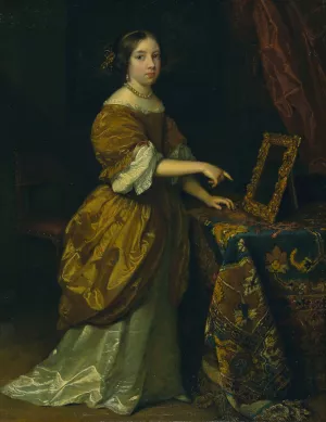 Girl Standing before a Mirror by Caspar Netscher Oil Painting