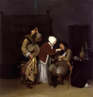 Interior with a Sleeping Soldier by Caspar Netscher Oil Painting