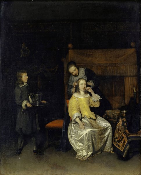 Main Product Photo of Lady At Her Toilet  Painting by Caspar Netscher