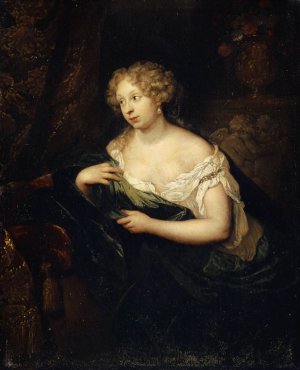 Lady in front of a Mirror by Caspar Netscher Oil Painting