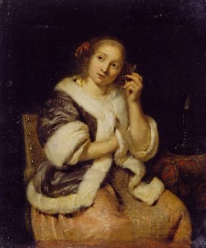 Lady with a Watch by Caspar Netscher Oil Painting