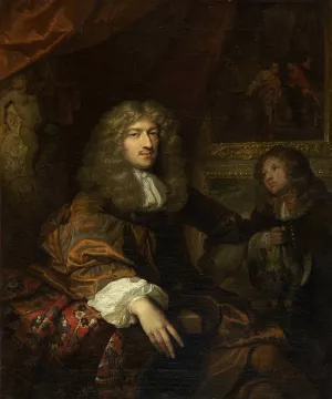 Portrait of Pieter Six with a Servant Bearing Hunting Booty by Caspar Netscher Oil Painting