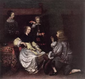 Presentation of the Medallion by Caspar Netscher - Oil Painting Reproduction