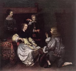 Presentation of the Medallion by Caspar Netscher Oil Painting