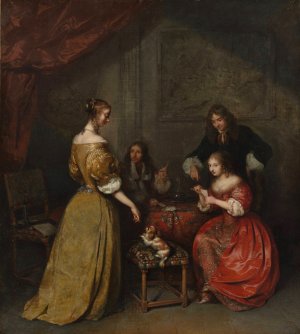 The Card Party by Caspar Netscher Oil Painting
