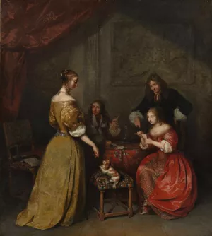 The Card Party by Caspar Netscher Oil Painting