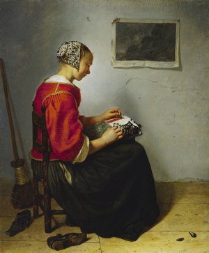 The Lace Maker by Caspar Netscher Oil Painting