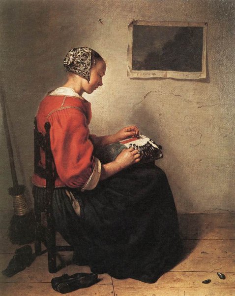 Main Product Photo of The Lace-Maker Painting by Caspar Netscher