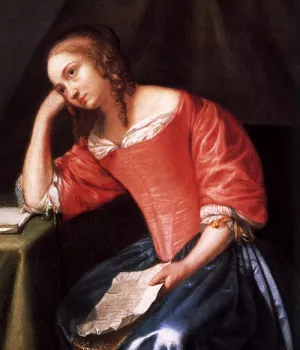 Young Girl Holding a Letter Detail by Caspar Netscher Oil Painting