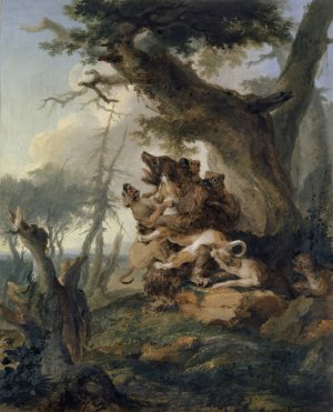 Bear, Attacked by a Pack of Hounds by Caspar Wolf Oil Painting