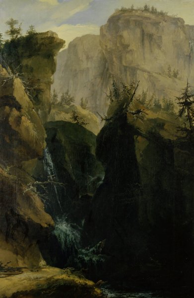 Canyon with Waterfall  by Caspar Wolf - Hand-Painted Oil Painting Reproduction