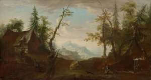Farmhouse in a Forest Glade with Riders by Caspar Wolf Oil Painting