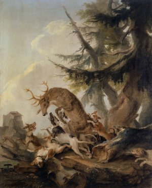Stag, Attacked by a Pack of Hounds by Caspar Wolf Oil Painting