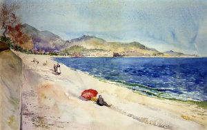 On the Beach below the Promenade des Anglais, Nice, France by Cass Gilbert Oil Painting