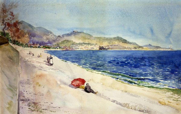 On the Beach below the Promenade des Anglais, Nice, France  by Cass Gilbert - Hand-Painted Oil Painting Reproduction