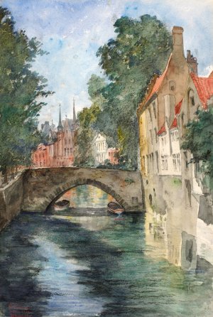 On the Canal, Bruges by Cass Gilbert Oil Painting