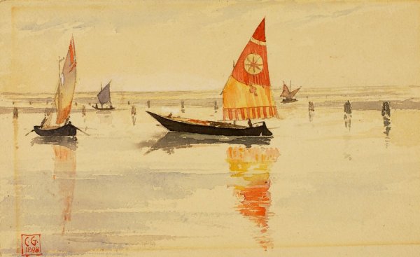 Main Product Photo of Sailboats  Painting by Cass Gilbert