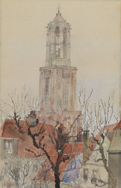 Tower of the Cathedral of Utrecht, Holland  by Cass Gilbert - Hand-Painted Oil Painting Reproduction