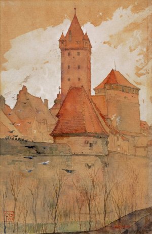 Towers from the City Wall, Nuremberg by Cass Gilbert Oil Painting