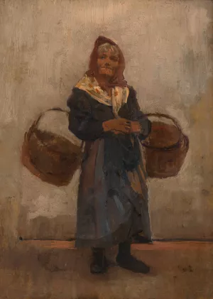 Alte Frau mit KOrben by Cecil Van Haanen Oil Painting