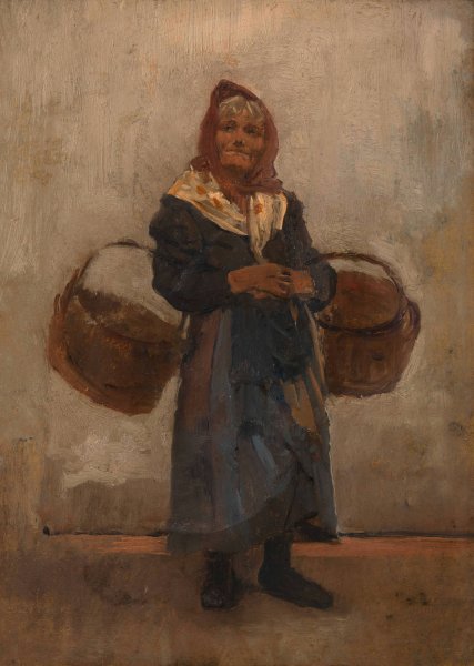 Main Product Photo of Alte Frau mit KOrben  Painting by Cecil Van Haanen