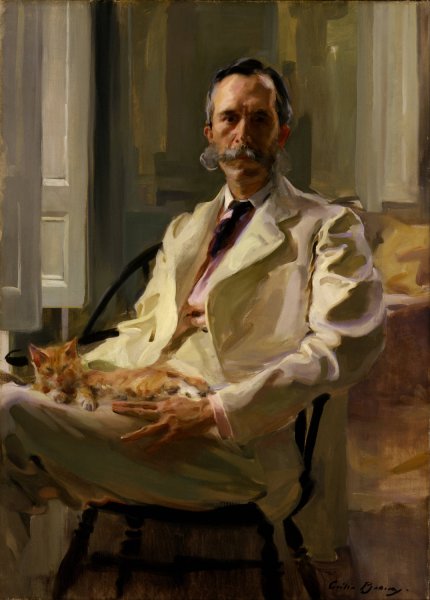 Man with the Cat  by Cecilia Beaux - Hand-Painted Oil Painting Reproduction