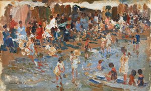 En la playa by Cecilio Pla Oil Painting