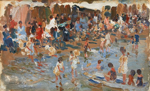 En la playa  by Cecilio Pla - Hand-Painted Oil Painting Reproduction