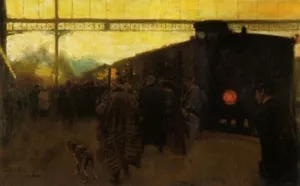 En la Estacion by Cecilio Pla y Gallardo Oil Painting