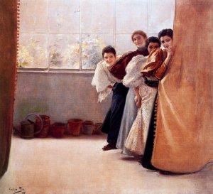 Escondidas by Cecilio Pla y Gallardo Oil Painting