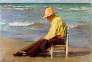 Hombre en la Playa by Cecilio Pla y Gallardo Oil Painting