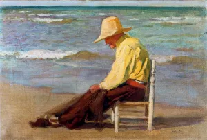 Hombre en la Playa Oil painting by Cecilio Pla y Gallardo