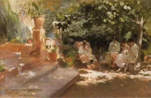Jardin con Metas by Cecilio Pla y Gallardo - Oil Painting Reproduction