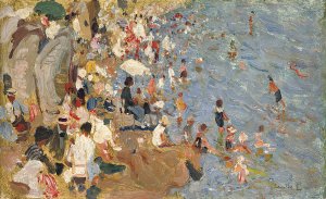 La Playa,Figures On The Beach by Cecilio Pla y Gallardo Oil Painting