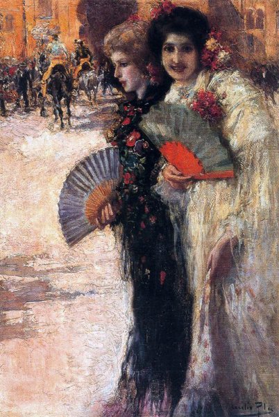 Main Product Photo of Mujeres a los Toros Painting by Cecilio Pla y Gallardo