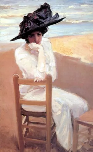Retrato en la Playa Oil painting by Cecilio Pla y Gallardo