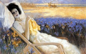 Retrato en la Tumbona by Cecilio Pla y Gallardo Oil Painting