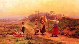 A Meeting on a Country Path by Cesar Pattein - Oil Painting Reproduction