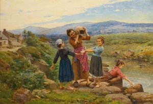 Playing By The River by Cesar Pattein Oil Painting
