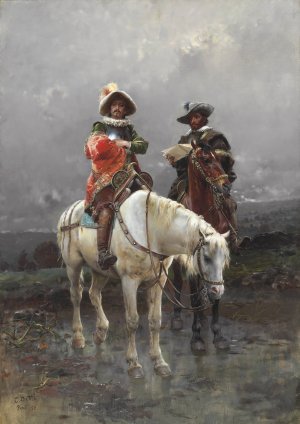 A Cavalier on a White Horse by Cesare Auguste Detti Oil Painting