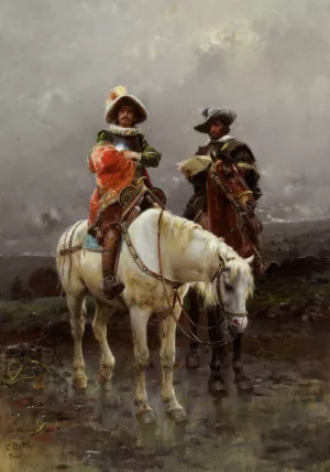 A Cavalier on a White Horse Oil painting by Cesare-Auguste Detti