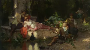 A Summer Idyll by Cesare-Auguste Detti Oil Painting
