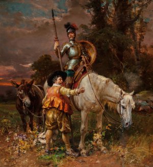 Don Quixote and Sancho Panza by Cesare Auguste Detti Oil Painting