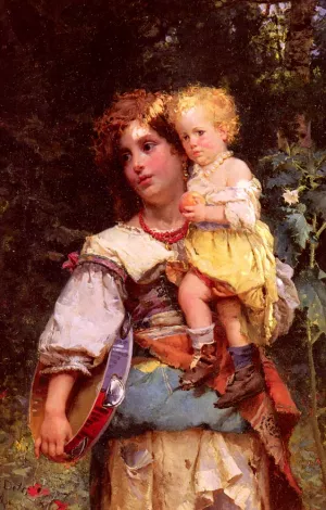 Gypsy Woman and Child by Cesare-Auguste Detti Oil Painting
