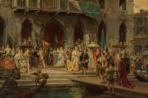 Henri III recu par le doge Muccinigo au palais Foscari by Cesare Auguste Detti Oil Painting