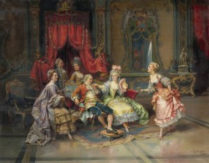 Louis XV In The Throne Room by Cesare Auguste Detti Oil Painting